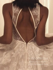 Ivory Organza Wedding Dresses Open Back Lace Bodice Wedding Gown VW1451