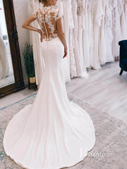 Lace Appliqued Satin Modern Wedding Dresses Cap Sleeve VW2145