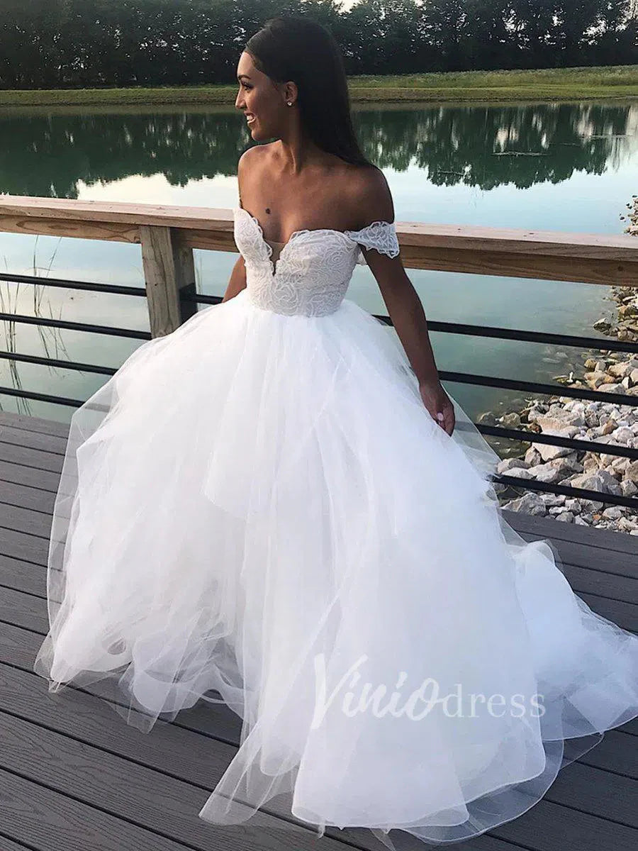 Lace Bodice Beach Wedding Dresses Off the Shoulder VW1213
