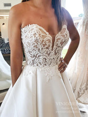 Lace Sweetheart Satin Wedding Dresses with Pockets VW1847