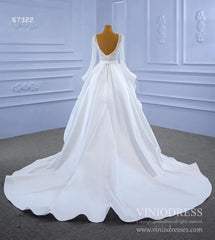 Long Sleeve Beaded Wedding Dresses with Satin Overskirt Detachable 67322