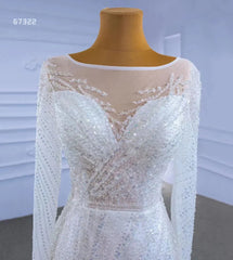 Long Sleeve Beaded Wedding Dresses with Satin Overskirt Detachable 67322