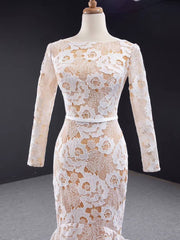 Long Sleeve Floral Lace Mermaid Wedding Dresses Champagne Trumpet Dress VW1523