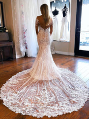 Long Sleeve Modern Lace Mermaid Wedding Dress with Long Train VW2117