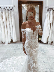 Mermaid Lace Wedding Dress Off the Shoulder Long Sleeve Beach Wedding VW2122