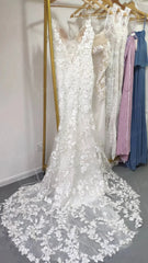 Mermaid Lace Wedding Dresses Backless Boho Wedding Dress Viniodress VW1118