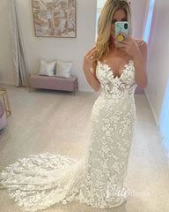 Mermaid Lace Wedding Dresses Backless Boho Wedding Dress Viniodress VW1118