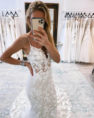 Mermaid Lace Wedding Dresses Backless Boho Wedding Dress Viniodress VW1118