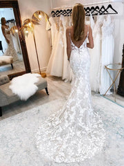 Mermaid Lace Wedding Dresses Backless Boho Wedding Dress Viniodress VW1118