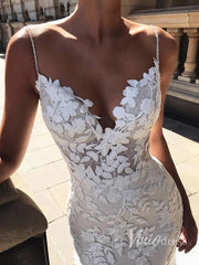 Mermaid Lace Wedding Dresses Backless Boho Wedding Dress Viniodress VW1118