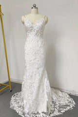 Mermaid Lace Wedding Dresses Backless Boho Wedding Dress Viniodress VW1118