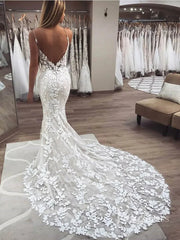 Mermaid Lace Wedding Dresses Backless Boho Wedding Dress Viniodress VW1118