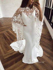 Mermaid Minimalist Wedding Dresses with Detachable Lace Cape Sleeves VW1466