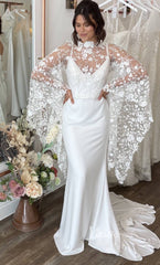 Mermaid Minimalist Wedding Dresses with Detachable Lace Cape Sleeves VW1466