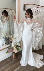 Mermaid Minimalist Wedding Dresses with Detachable Lace Cape Sleeves VW1466