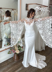 Mermaid Minimalist Wedding Dresses with Detachable Lace Cape Sleeves VW1466