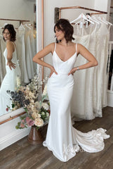 Mermaid Minimalist Wedding Dresses with Detachable Lace Cape Sleeves VW1466