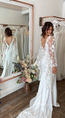 Mermaid Minimalist Wedding Dresses with Detachable Lace Cape Sleeves VW1466