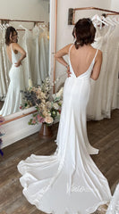 Mermaid Minimalist Wedding Dresses with Detachable Lace Cape Sleeves VW1466
