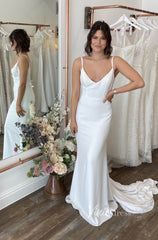 Mermaid Minimalist Wedding Dresses with Detachable Lace Cape Sleeves VW1466