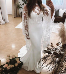 Mermaid Minimalist Wedding Dresses with Detachable Lace Cape Sleeves VW1466