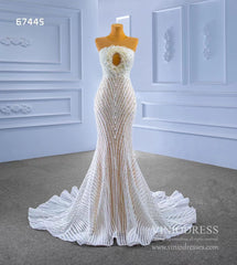 Mermaid Pearl Wedding Dresses Open Back 67445