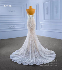 Mermaid Pearl Wedding Dresses Open Back 67445