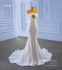 Mermaid Pearl Wedding Dresses Open Back 67445