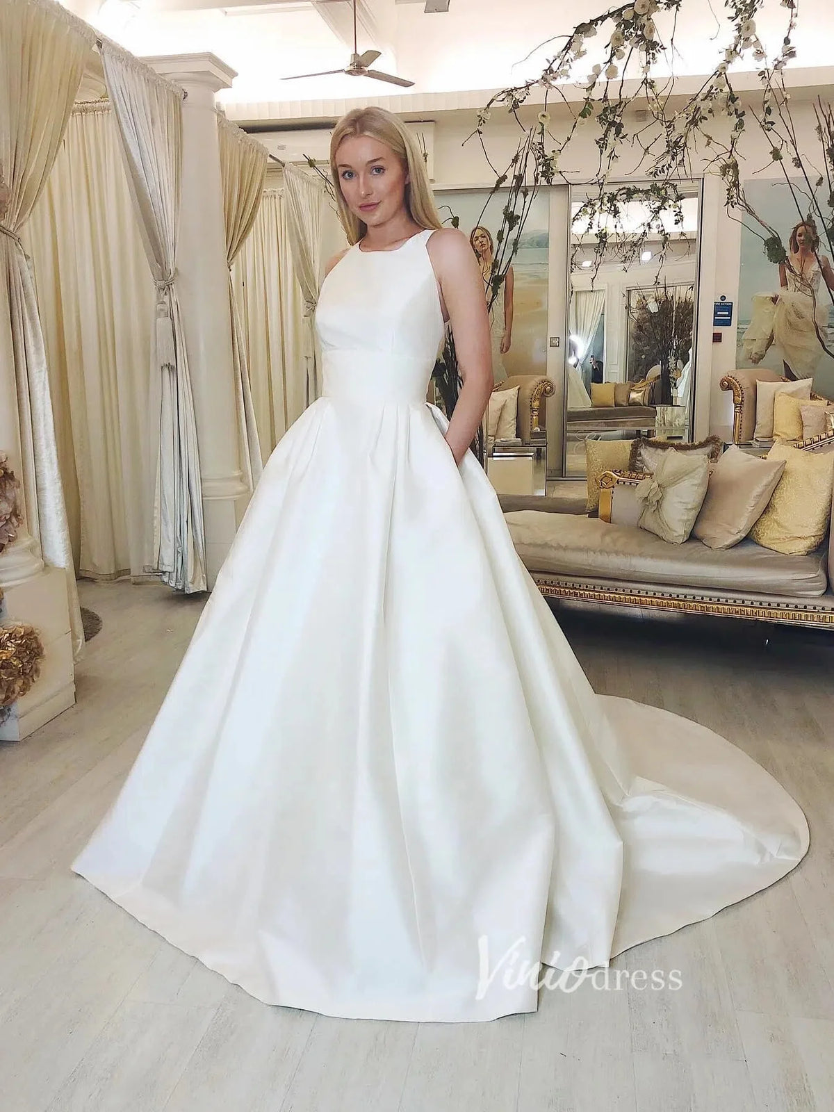 Minimalist Satin Wedding Dresses with Pockets VW2060