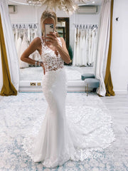 Modern Mermaid Wedding Dresses Backless Lace Beach Wedding VW2142
