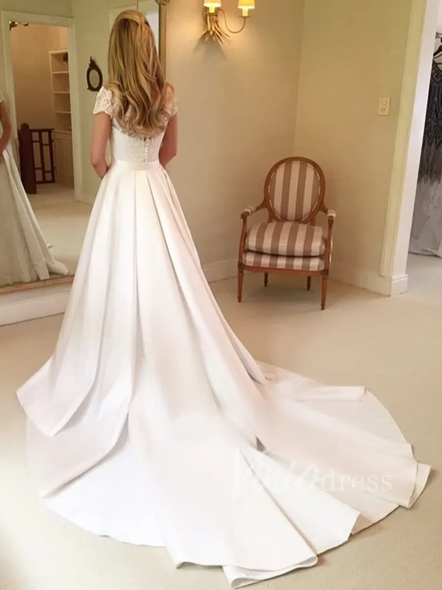 Modest Lace Wedding Dresses with Overskirt VW1246