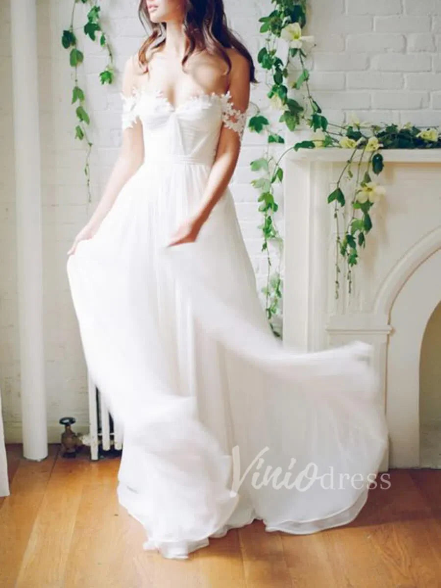 Off the Shoulder Beach Wedding Dresses Chiffon Bridal Dress VW1247