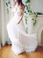 Off the Shoulder Beach Wedding Dresses Chiffon Bridal Dress VW1247