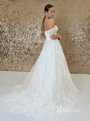 Off the Shoulder Bell Orchid Lace Wedding Dresses VW2113