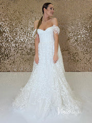 Off the Shoulder Bell Orchid Lace Wedding Dresses VW2113
