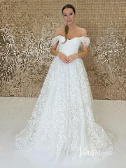 Off the Shoulder Bell Orchid Lace Wedding Dresses VW2113