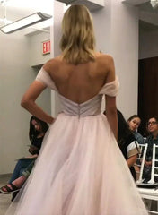 Off the Shoulder Blush Wedding Dresses with Full Tulle Skirt VW1417