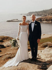 Off the Shoulder Lace Long Sleeve Mermaid Wedding Dresses VW1315