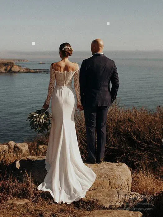 Off the Shoulder Lace Long Sleeve Mermaid Wedding Dresses VW1315