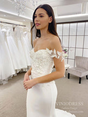 Off the Shoulder Lace Satin Mermaid Wedding Dresses VW1864