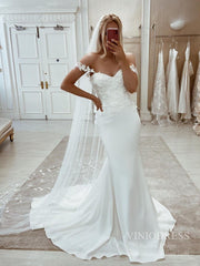 Off the Shoulder Lace Satin Mermaid Wedding Dresses VW1864