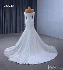 Off the Shoulder Lace Wedding Dresses Sheath Modern Bridal Dress with Sleeves 222242