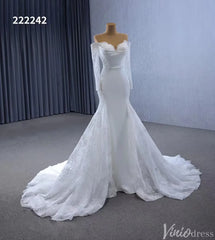 Off the Shoulder Lace Wedding Dresses Sheath Modern Bridal Dress with Sleeves 222242