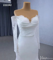 Off the Shoulder Lace Wedding Dresses Sheath Modern Bridal Dress with Sleeves 222242