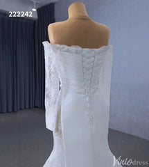 Off the Shoulder Lace Wedding Dresses Sheath Modern Bridal Dress with Sleeves 222242