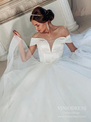 Off the Shoulder Layered Ruffle Ball Gown Wedding Dresses VW1821
