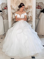 Off the Shoulder Layered Ruffle Ball Gown Wedding Dresses VW1821