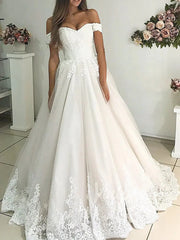 Off the Shoulder Modest Lace Wedding Dresses Champagne VW1243
