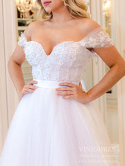 Off the Shoulder Pure White Wedding Dresses Simple Bridal Gown VW1681