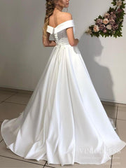 Off the Shoulder Wedding Dress Simple Bridal Dress with Decorative Corset Back VW1562